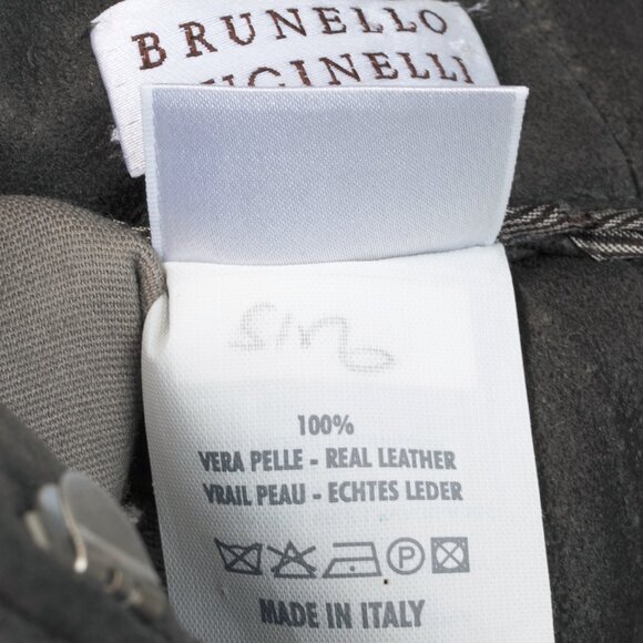 Brunello Cucinelli Grey Leather Panelled Skinny Pants - Picture 9 of 9